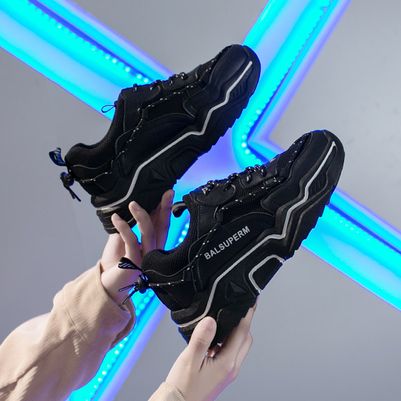  Black Daddy Shoe Female Tide ins 2020Summer new models Harajuku ulzzang Net Surface Breathable Show Foot Small Shoe Female 