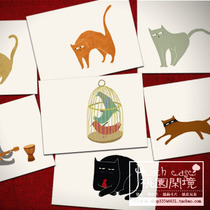 Nordic Ins Wind Meow Martian Cat Bird Cage Decoration Painting Core Illustration Illustrator Cards Cards Postcards