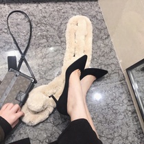 Temperament Velvet High Heel Shoe Woman Wine Red Black Fine Heel Pointed Shallow Mouth Single Shoe 8cm