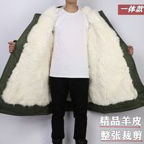 Sheepskin army cotton coat male fur integrated winter long northeast old sheep leather jacket thickened warm wool cotton jacket