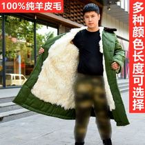 Wool sheepskin military coat fur one military green thick wool coat men Cold Warm cotton padded