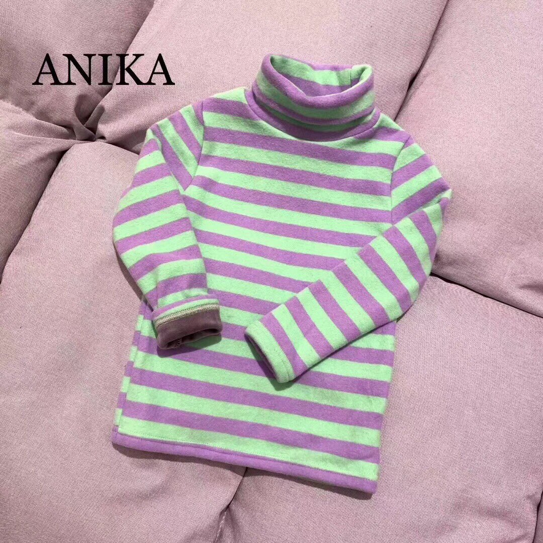 anika童装2019冬装加绒打底衫男女童长袖t恤翻领发热面料条纹上衣