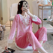 Gold velvet pajamas women's autumn winter home clothing winter coral velvet princess style women's long sleeve suit thin spring autumn