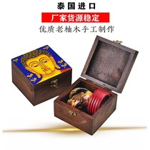 Painted Buddha head square teak box Thailand travel craft souvenir jewelry storage box Southeast Asian household goods