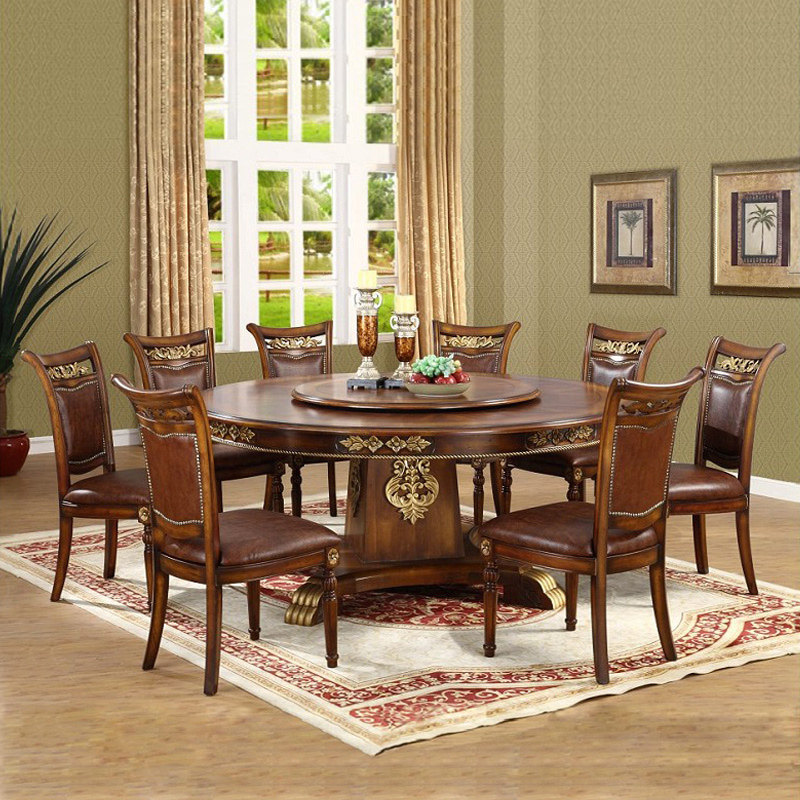 兰馨家具 欧式餐桌椅组合美式圆餐台复古饭桌带