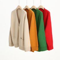 Rong Mei (ZZ0807494) new color 620g heavy encryption fall shoulder sleeve whole sheep knitted cardigan