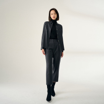 Rongmei new season new light luxury commuter thin wool tweed loose double patch bag shirt single pleated casual pants