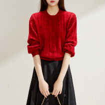 Jang Mei (ZZ0111283) hands as flowers Italian craftsmanship cashmere wool lantern sleeves New Year red cardiovert