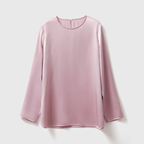 (CY0101280) Flowing Jewel ~ 30 Mmi Heavy Genuine Silk Satin Small Round Collar Long Sleeve Blouse