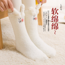Socks female winter coral velvet middle tube thickened warm sleep socks autumn and winter moon socks floor adult towel socks women