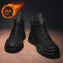 Winter mens shoes 2021 New Martin boots mens high-top tooling outdoor mountaineering wear-resistant pure black medium-top mens boots