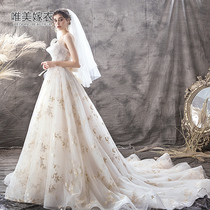 Wedding dress 2021 new bride female little man French Hepburn simple barbster luxury moron star Net red tail