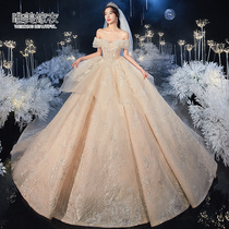 One-word shoulder main wedding dress 2021 New temperament bridal Forest dream Super fairy high end big tail princess style niche