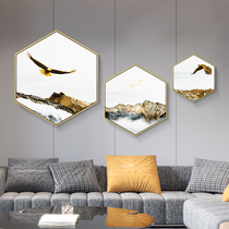 Modern minimalist sofa background wall painting living room bedroom golden light luxury hanging painting hexagonal decorative painting wings soaring
