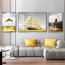 One Sails Smooth Living Room Decoration Painting Modern Minimalist Atmospheric Sailing Hang Painting Golden Light Lavish Sofa Background Triptych