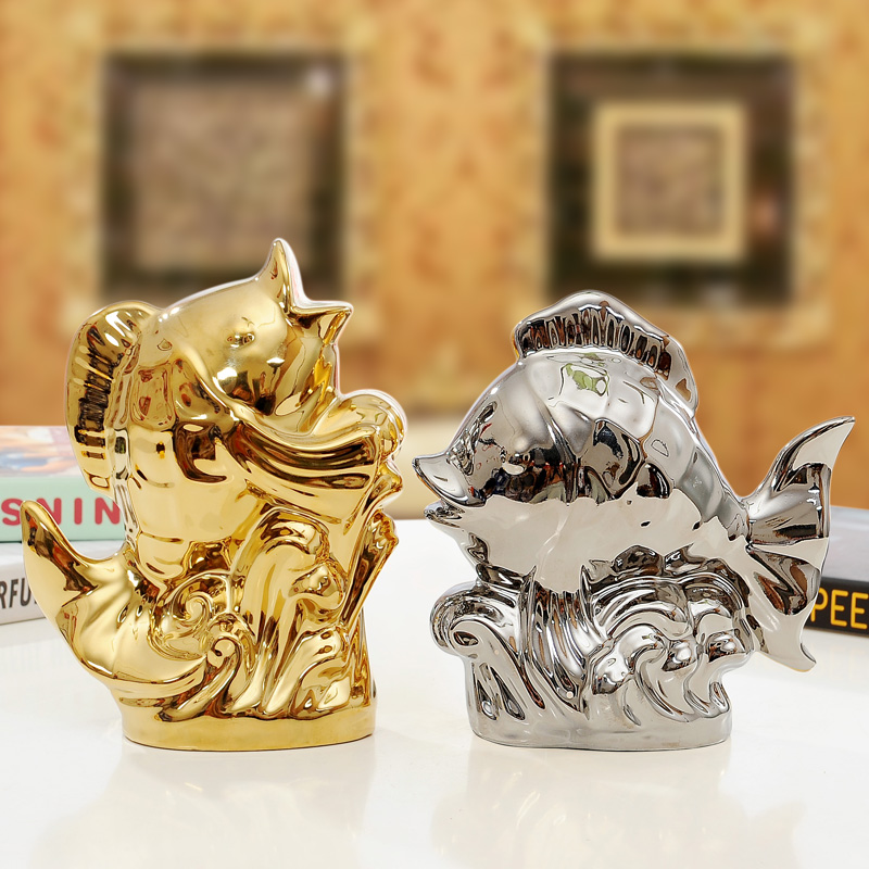 Household act the role ofing is tasted the modern ceramic handicraft creative furnishing articles sitting room adornment wedding gift of gold and silver sea fish