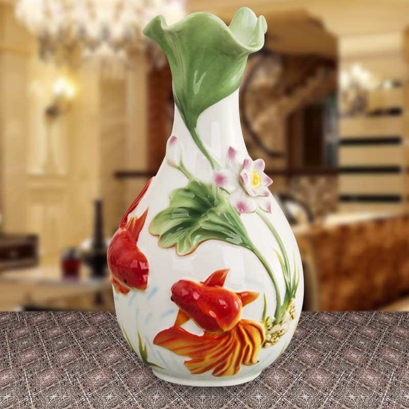Jingdezhen ceramic gift of home furnishing articles household decoration decoration flower goldfish enamel porcelain vase