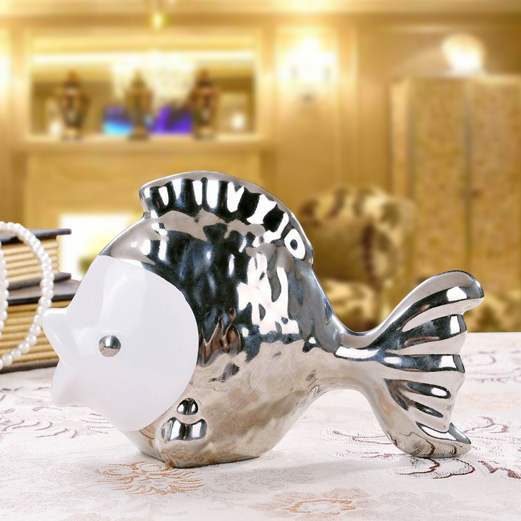 Creative decorations household decorates sitting room adornment furnishing articles Creative gift ceramics crafts silver couples to kiss fish