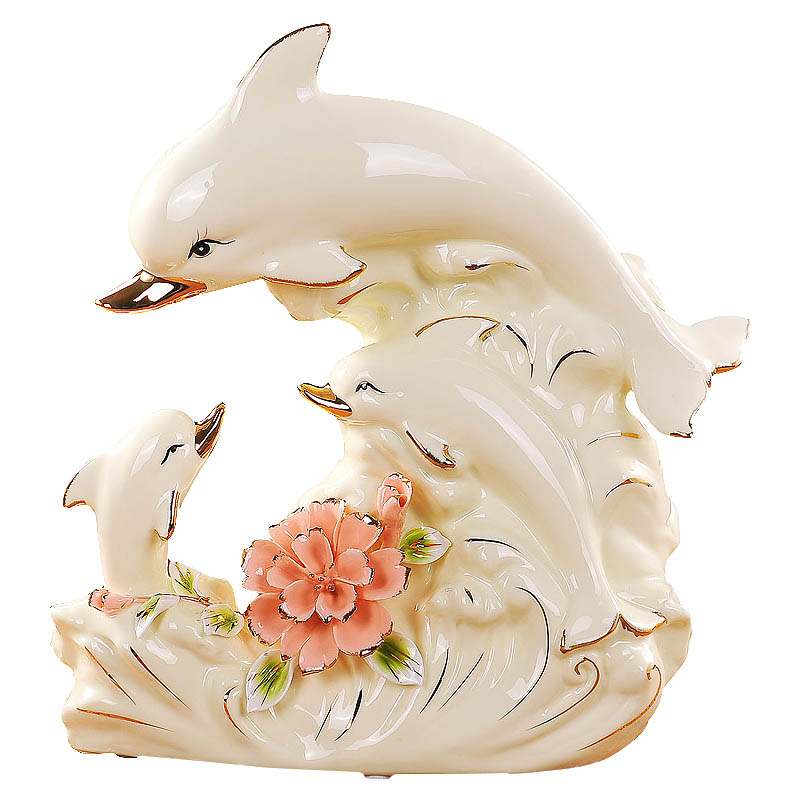 Modern creative wine sitting room TV ark, home decoration ceramic handicraft dolphins furnishing articles wedding gift