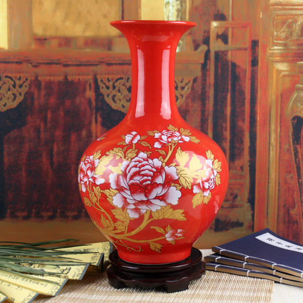 Strong sequence of jingdezhen ceramic vases, large Chinese red porcelain vase landing place wedding household decorations