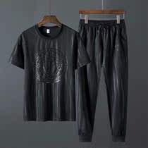 Summer sports suit mens short sleeves T tide card casual fattening fat Korean version of youth trend T-shirt mens clothing