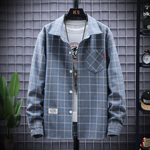Spring Autumn New Plaid Long Sleeve Shirt Male Loose Ins Trend Han Edition Plus Fat Increase Code Lining 7 Mens Jacket
