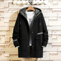 Male long coat windbreaker spring and autumn ins Korean fashion casual jacket plus fat plus size fat workwear