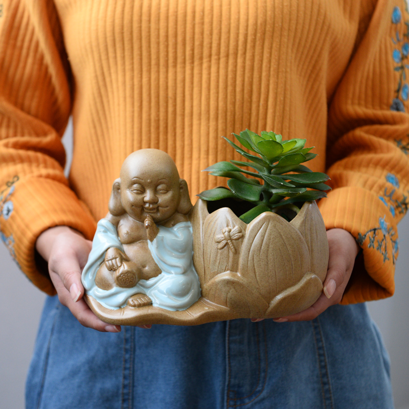 Fleshy zen flowerpot ceramic maitreya desktop furnishing articles asparagus pot potted flower implement small old running the furnishing articles flowers