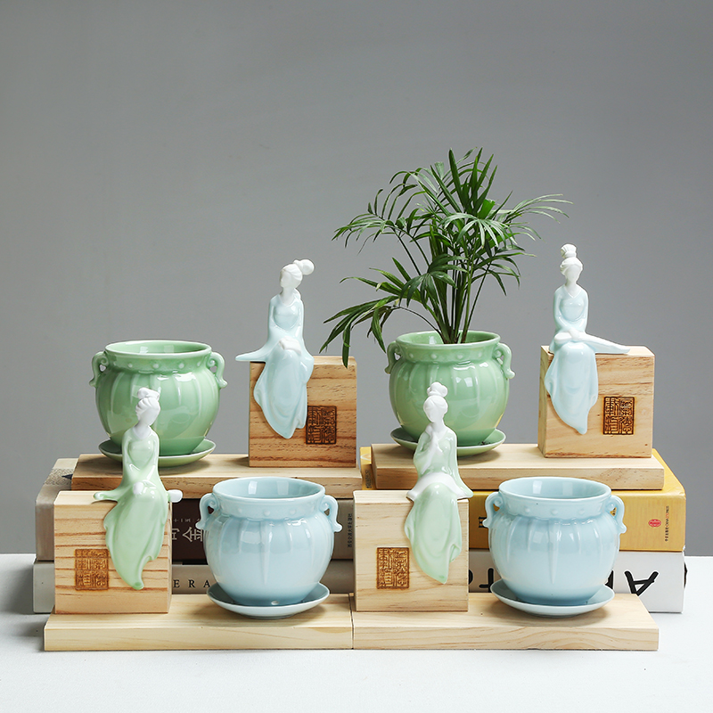 More meat meat plant POTS ceramic furnishing articles household green the plants potted flower POTS unique American desktop decoration