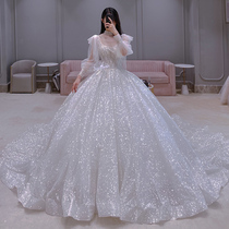 Main wedding dress 2021 New temperament 2020 tailing Mori small man super fairy dream French bride starry sky