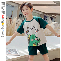 Boy sleepwear Summer thin style Cute Cartoon Pure Cotton Short Sleeve Shorts Children Boy Round collar Home Two sets