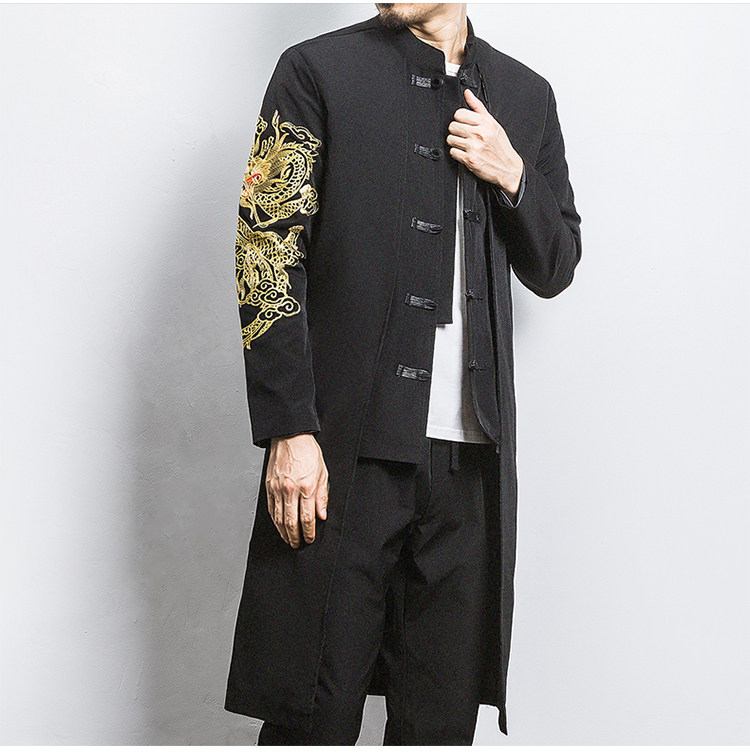 白墙风 中国风春装假两件盘口风衣金龙刺绣外套a032/1901/95控128