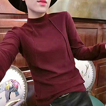 2022 autumn and winter new half high collar bottom shirt with slim fit and long sleeve t-shirt woman with pure cotton mill fur blouse