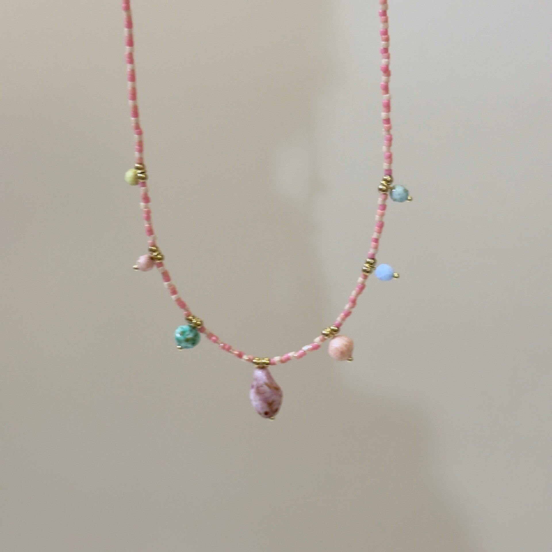 玫瑰园 天然红纹石项链碧玺颈链锁骨链椿不迟" 粉黛" vintage复