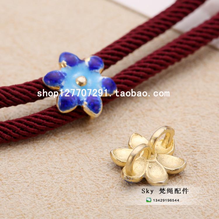 s925纯银景泰蓝2排双孔兰花隔珠 手排烧蓝珐琅手链项链绳配饰