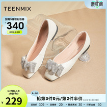 Sky Sky Shallow Shoes Autumn New Shoes with flash diamond fold elegant single shoes sweet low heels