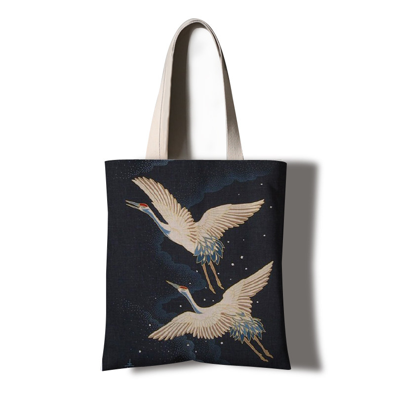 日式浮世绘仙鹤和风手提帆布袋包女学生文艺中国风旅游礼物包定做