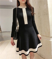 French sandro autumn and winter models with long sleeves collared knit hollowed-out sweaters dress