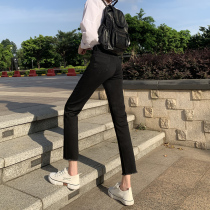 Black straight jeans women 2021 Spring and Autumn New High waist slim joker loose small pipe ankle-length pants