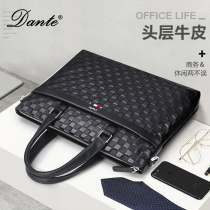 First layer cowhide mens bag Business handbag cross section leather soft leather briefcase British mens shoulder messenger bag bag
