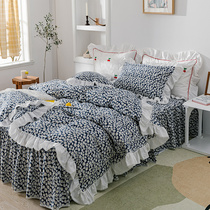 Han Rifeng retro small floral cotton bed skirt four-piece set small fresh flounces cotton sheets quilt cover pastoral style