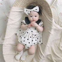 Summer 2021 insin baby dot cute short-sleeved tops bread pants hair band female baby three-piece suit (