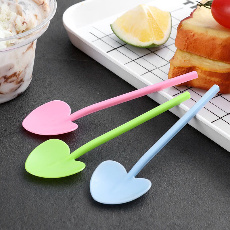 5包包邮一次性爱心勺冰激凌彩色小勺子心形塑料勺子甜品勺子100只