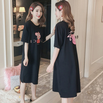 Cute nightdress Women summer short sleeve cotton piglets students home clothes loose pregnant women Summer thin pajamas women wear