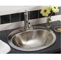 Semi-embedded metal copper Oval platform basin with faucet hole light luxury bathroom basin wash hand basin