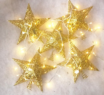 Wrought iron glitter Christmas tree star top decoration Christmas tree top star five-pointed star Christmas shop decorations