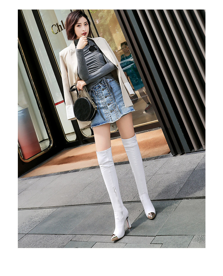 2019年过膝靴子高筒靴新款长秋冬长筒时装靴细跟超高跟鞋真皮超细