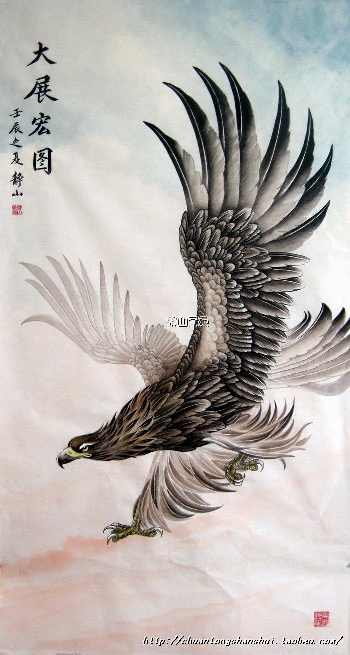 大展宏图-工笔鹰六尺国画竖幅中堂-商务厅堂办公装饰礼品字画特价