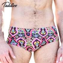 TADDLEE mens hot spring swimming trunks mens quick-drying small flat corner sexy low waist adult tide print swimsuit