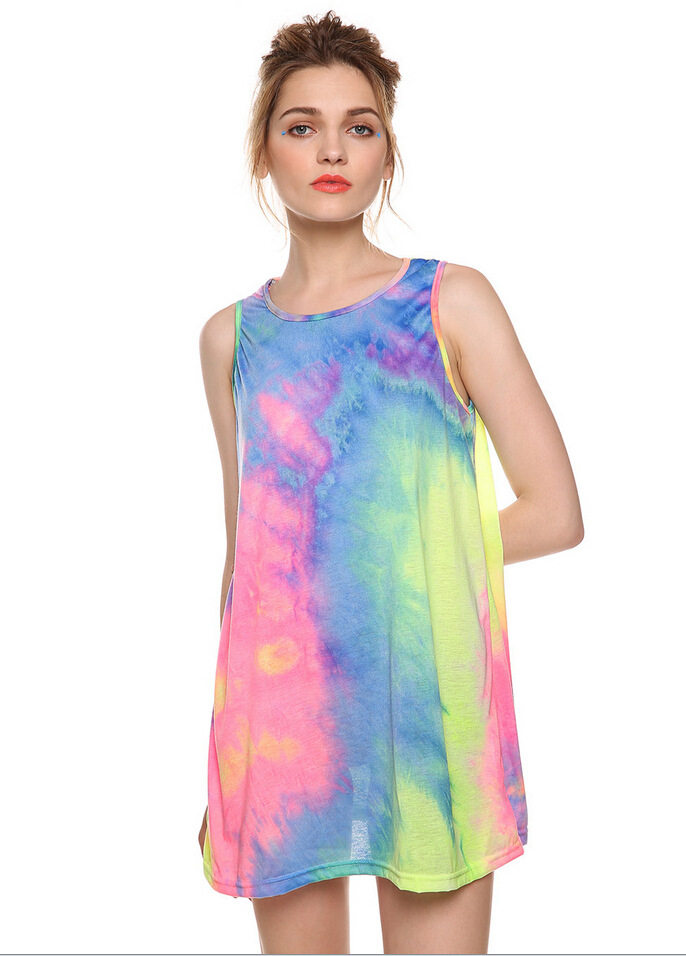 速卖通ebay爆款欧美新款无袖活力扎染连衣裙 彩色背心裙】价格,批发